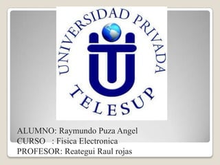 ALUMNO: Raymundo Puza Angel
CURSO : Fisica Electronica
PROFESOR: Reategui Raul rojas
 