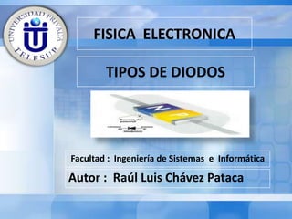 FISICA ELECTRONICA
TIPOS DE DIODOS

Facultad : Ingeniería de Sistemas e Informática

Autor : Raúl Luis Chávez Pataca

 