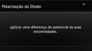 Polarização do Diodo
aplicar uma diferença de potencial às suas
extremidades.
21
 