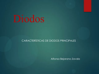 Diodos
CARACTERÍSTICAS DE DIODOS PRINCIPALES

Alfonso Bejarano Zavala

 