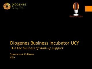 Diogenes Business Incubator UCY
in the business of Start-up support
Stavriana A. Kofteros
CEO
 