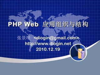 PHP Web  应用组织与结构 张景埕  <diogin@gmail.com> http://www.diogin.net 2010.12.19 