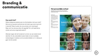 Hoe werkt het?
Welke doelgroep spreek jij aan en wil jij bereiken met jouw merk?
Wat zijn de nieuwste trends binnen de markt waar jouw merk zich
in bevindt? Waar houden de concurrenten zich mee bezig?
Maar ook: hoe ziet jouw klant dit eigenlijk? En is dit beeld dat je
schetst wel wat je organisatie ademt?
Allemaal vragen die het fundament vormen van een sterke brand
identiteit. En die uiteindelijk moeten leiden tot een duidelijke
merkstrategie en tastbare communicatiemiddelen om in dialoog te
gaan met de wereld.
Branding &
communicatie.
 