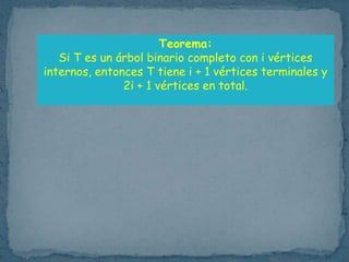ÁRBOL BINARIOUn árbol binario es uno con raíz en el cual cada vértice tiene un hijo a la derecha o un hijo a la izquierda, o viceversa, o bien ningún hijo