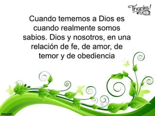 Cuando tememos a Dios es
   cuando realmente somos
sabios. Dios y nosotros, en una
  relación de fe, de amor, de
    temor y de obediencia
 