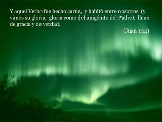 Y aquel Verbo fue hecho carne,  y habitó entre nosotros  (y vimos su gloria,  gloria como del unigénito del Padre),  lleno de gracia y de verdad.  (Juan 1:14) 