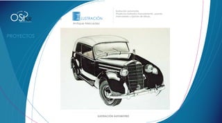 Ilustración automotriz.



OS                                                  I LUSTRACIÓN
                                                                             Proyectos ilustrados manualmente, usando
DISEÑO Y CONCEPTO



                                                                             marcadores y lapices de dibujo.
                         RILUSTRACIÓN AUTOMOTRIZ
             DISEÑO Y CONCEPTO
                                                   Antique Mercedez


                        Audi TT
                         Mustang Cobra




                                                                                                                        Rocker




                                                                 ILUSTRACIÓN AUTOMOTRIZ
 