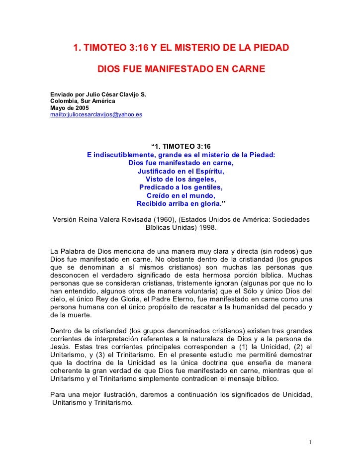 Dios Fue Manifestado En Carne Por Julio Cesar Clavijo