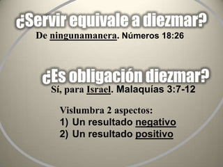 Muchos “tropiezan” en el tema del diezmo…Por ignorancia de las escriturasPor la manipulación de las escriturasPor prejuicios religiososPor avaricia y mezquindad “Bienaventurado es aquel que no halle tropiezo en mí” Lucas 7:23