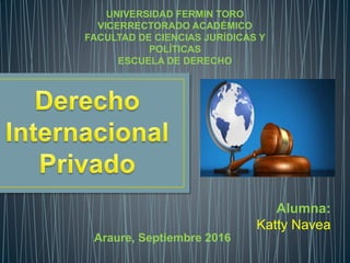UNIVERSIDAD FERMIN TORO
VICERRECTORADO ACADÉMICO
FACULTAD DE CIENCIAS JURÍDICAS Y
POLÍTICAS
ESCUELA DE DERECHO
Alumna:
Katty Navea
Araure, Septiembre 2016
 