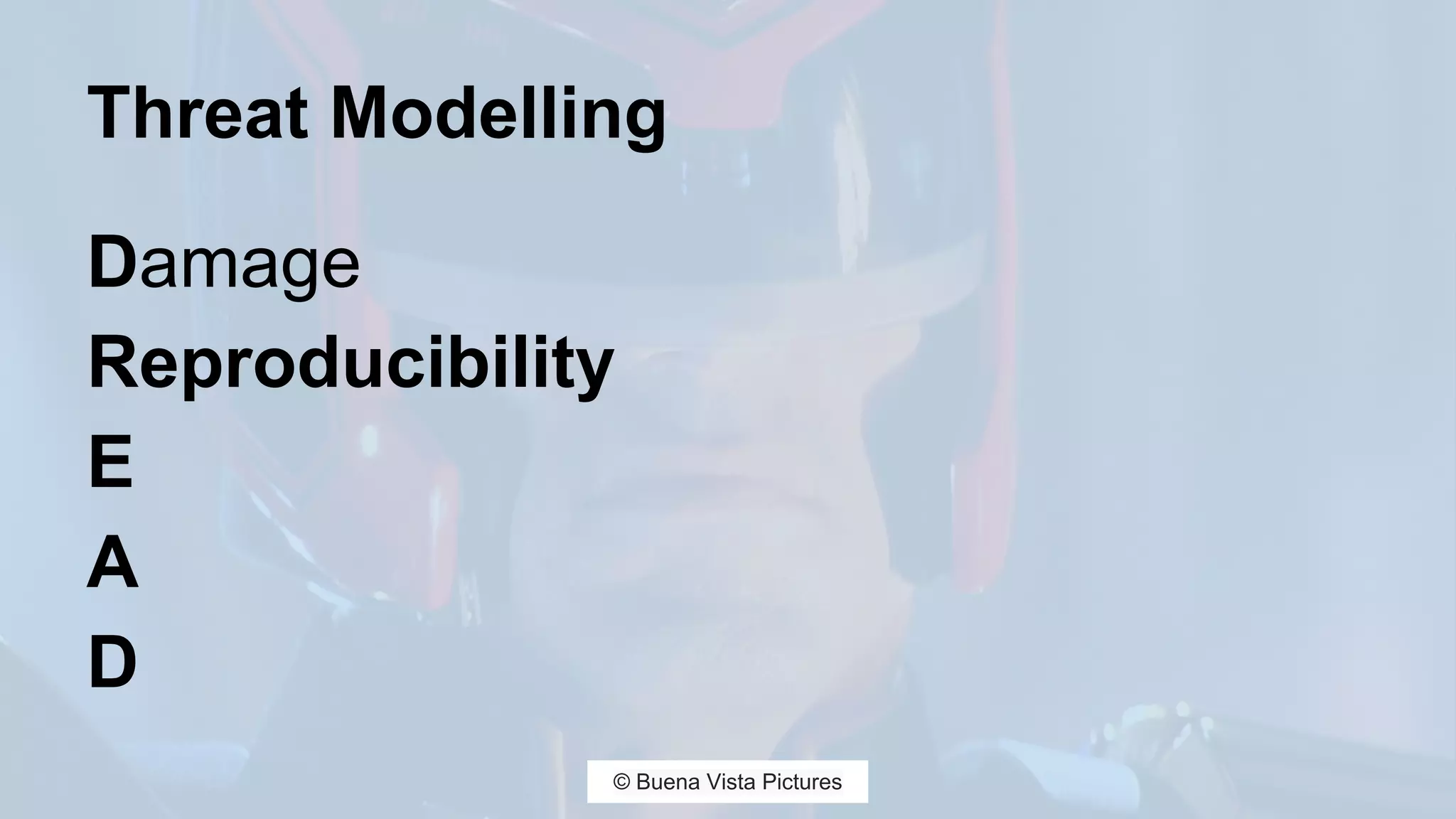 Threat Modelling
Damage
Reproducibility
E
A
D
© Buena Vista Pictures
 