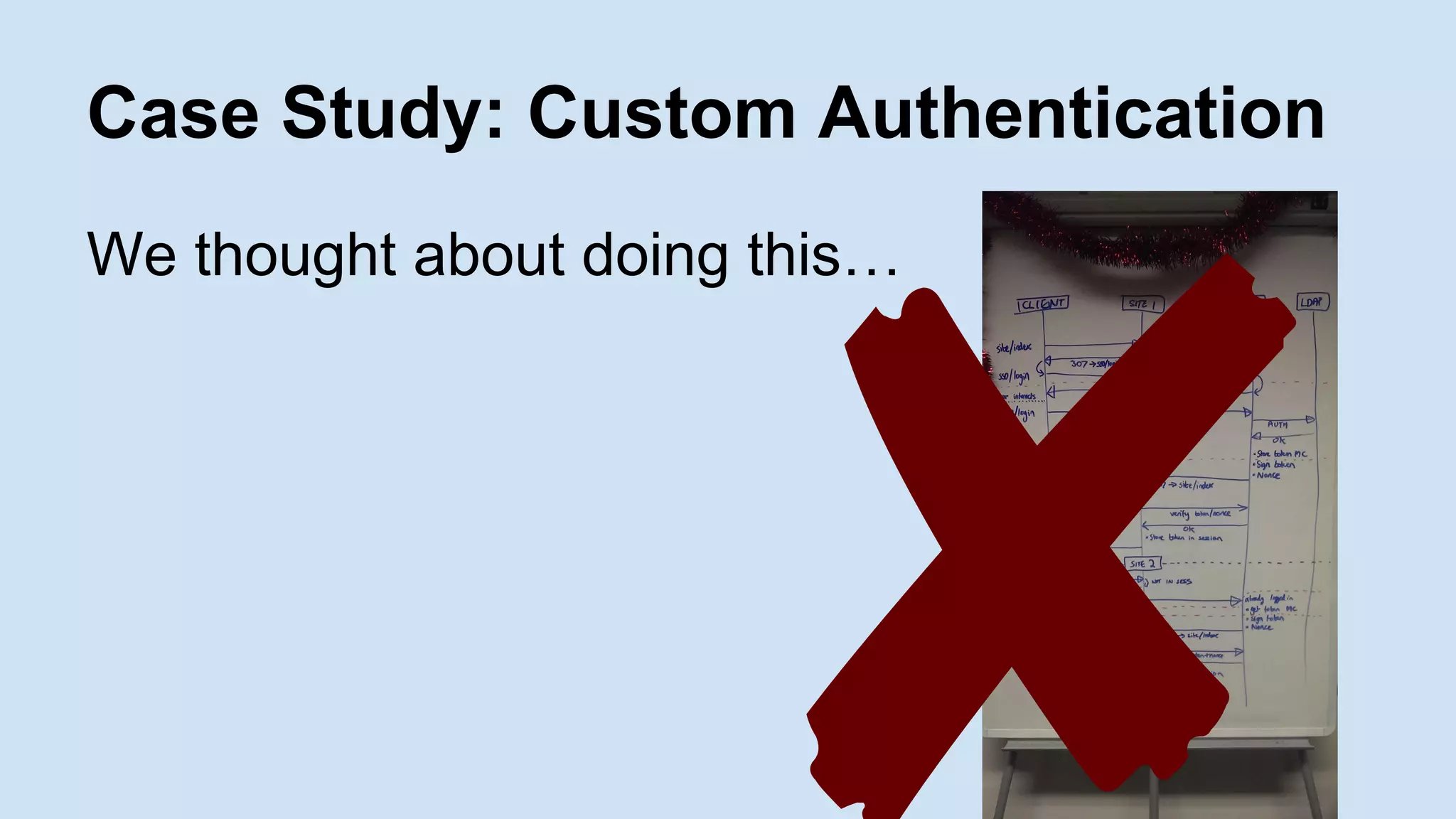 Case Study: Custom Authentication
We thought about doing this…
 