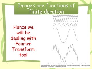 16
Images are functions of
finite duration
Hence we
will be
dealing with
Fourier
Transform
tool
 