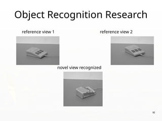 Object Recognition Research
reference view 1 reference view 2
novel view recognized
92
 