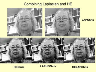 Combining Laplacian and HE

LAPChris

HEChris

LAPHEChris

HELAPChris

 