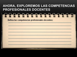 AHORA, EXPLOREMOS LAS COMPETENCIAS
PROFESIONALES DOCENTES
 
