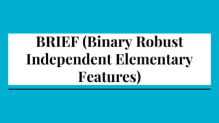 BRIEF (Binary Robust
Independent Elementary
Features)
 
