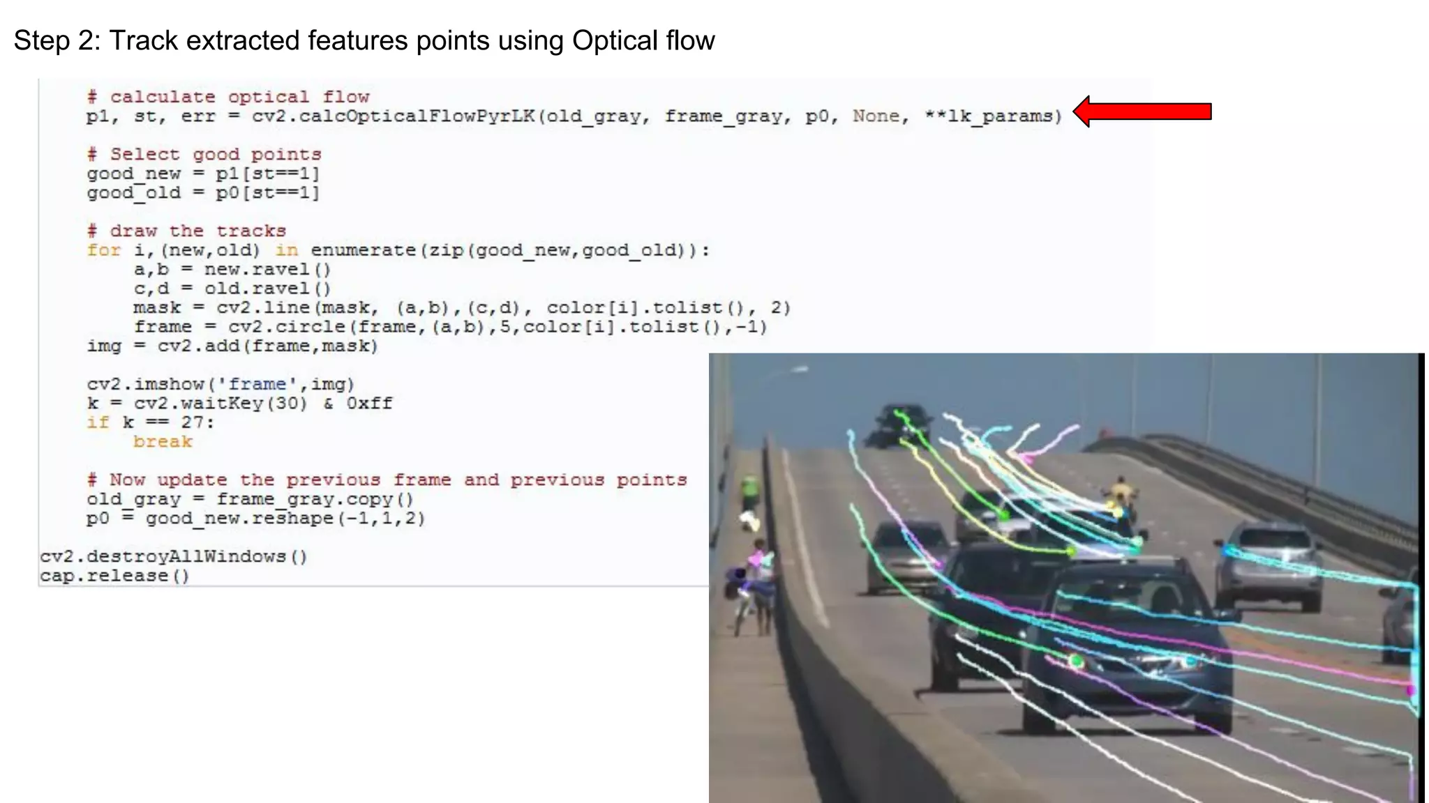 Step 2: Track extracted features points using Optical flow
 