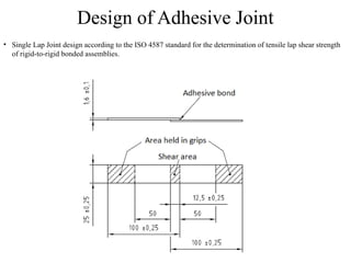 Design of Adhesive Joint
• Single Lap Joint design according to the ISO 4587 standard for the determination of tensile lap shear strength
of rigid-to-rigid bonded assemblies.
 