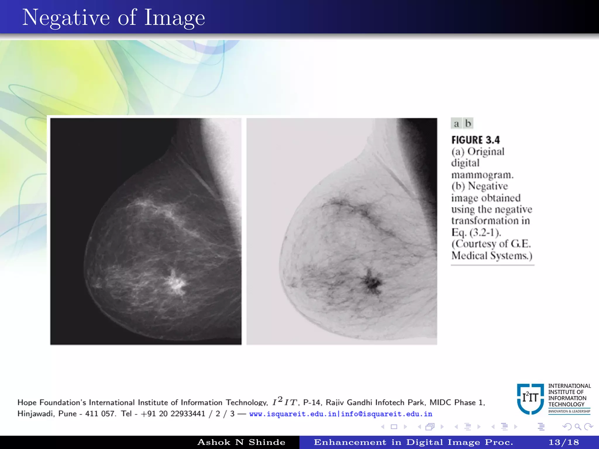 Negative of Image
Ashok N Shinde Enhancement in Digital Image Proc. 13/18
 