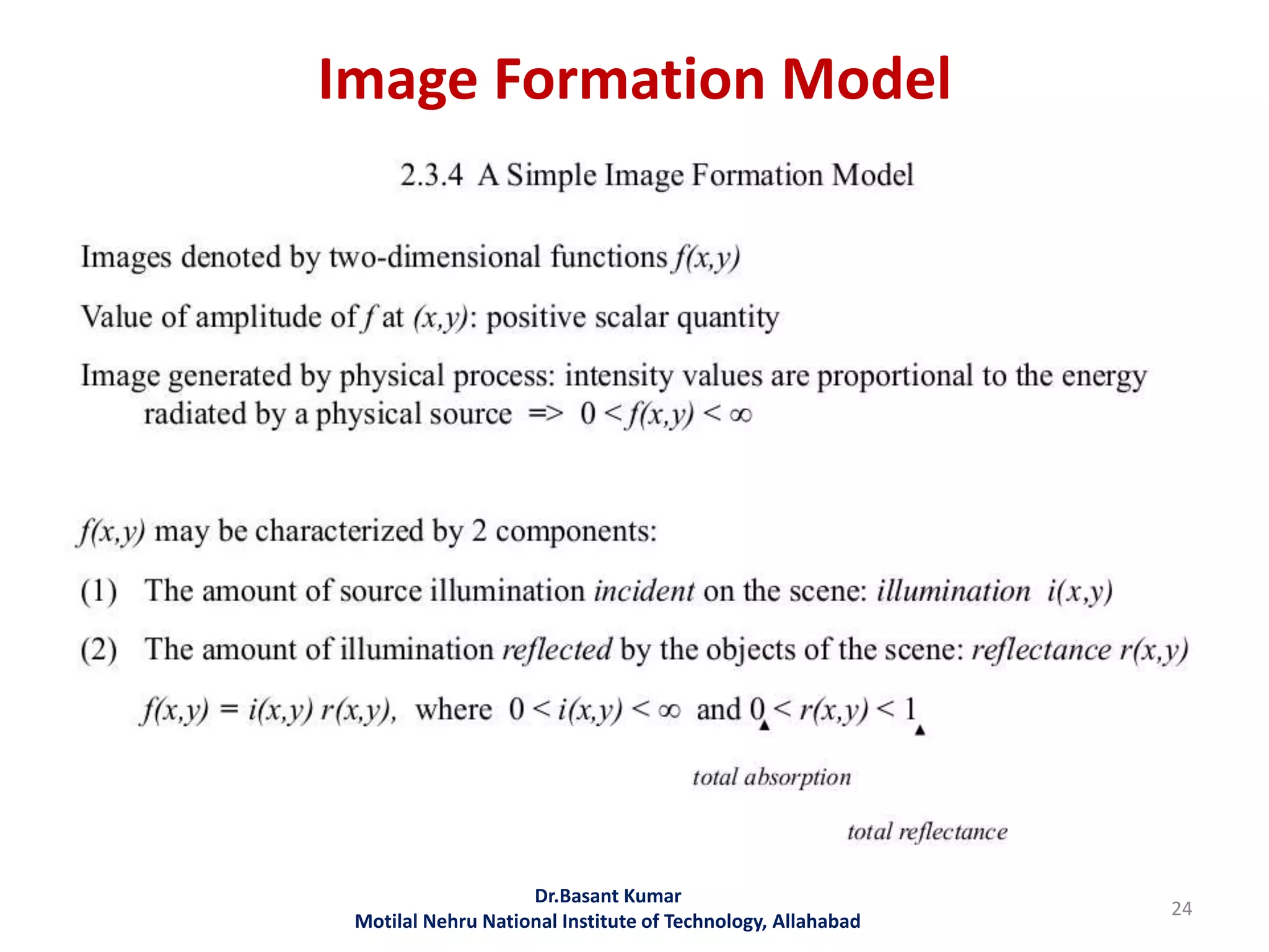 Image Formation Model
Dr.Basant Kumar
Motilal Nehru National Institute of Technology, Allahabad
24
 