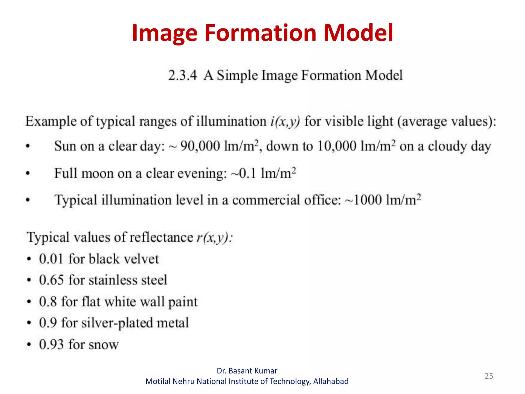 Image Formation Model
Dr. Basant Kumar
Motilal Nehru National Institute of Technology, Allahabad
25
 
