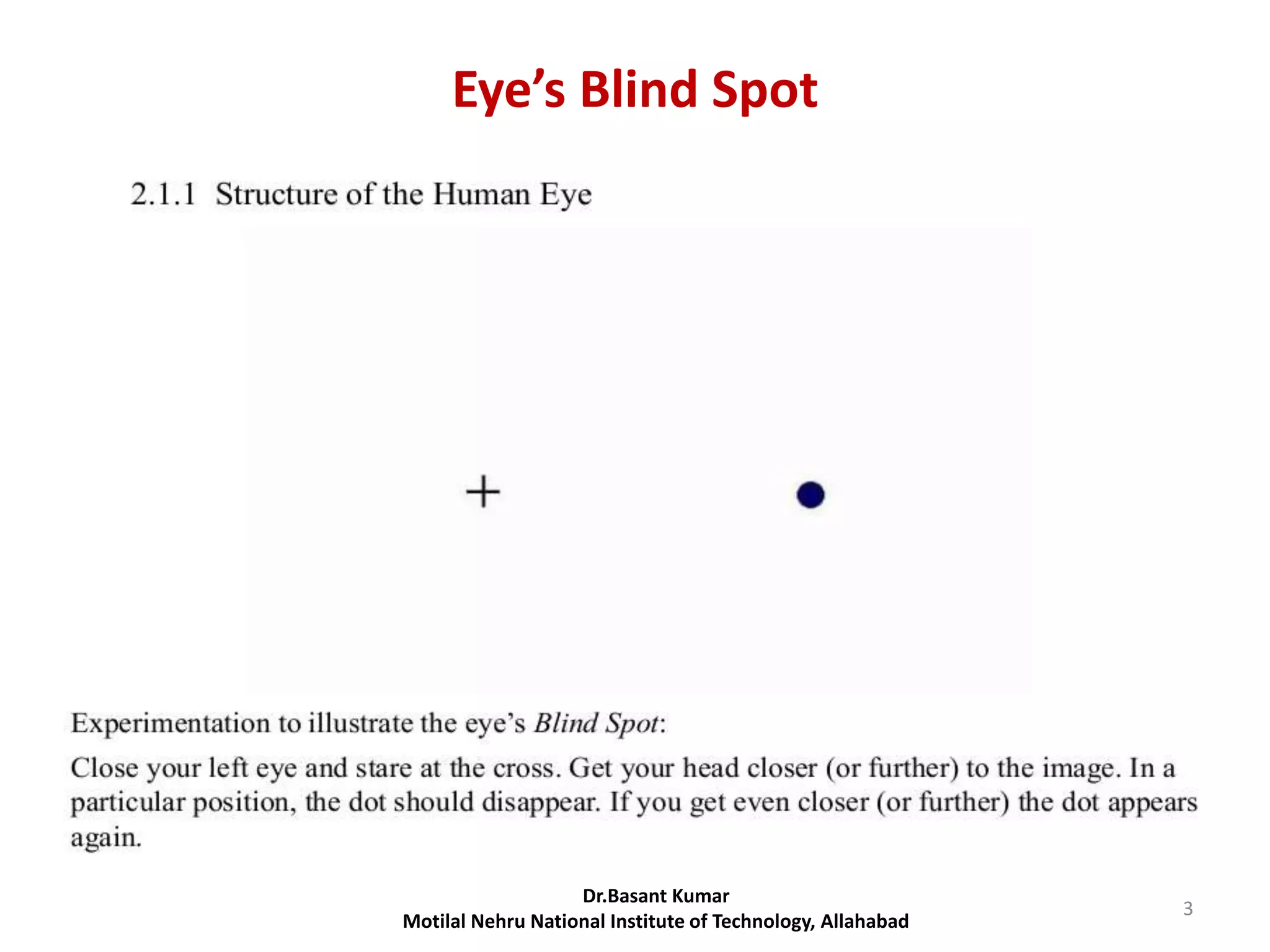 Eye’s Blind Spot
Dr.Basant Kumar
Motilal Nehru National Institute of Technology, Allahabad
3
 