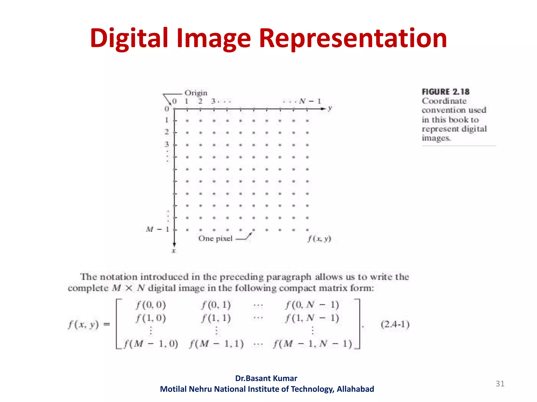 Digital Image Representation
Dr.Basant Kumar
Motilal Nehru National Institute of Technology, Allahabad
31
 