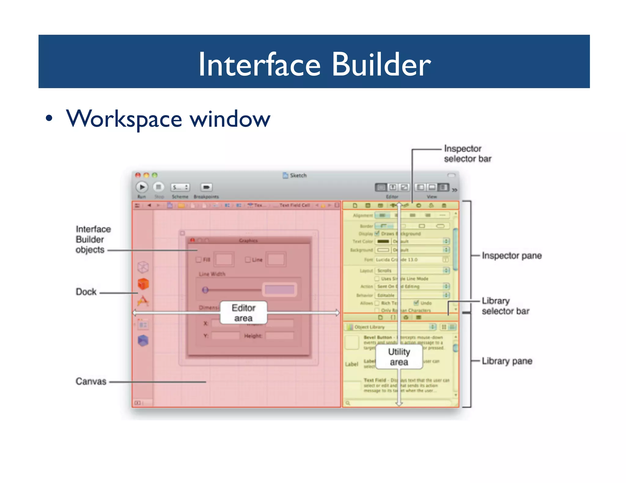 Interface Builder
                              	

•  Workspace window	

 