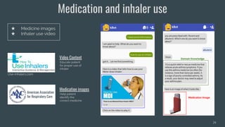 24
Medication and inhaler use
★ Medicine images
★ Inhaler use video
Use-inhalers.com
Video Content
Educate patient
for pro...