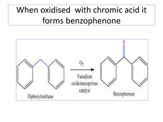 When oxidised with chromic acid it
forms benzophenone
 