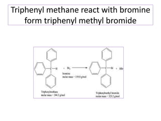 Triphenyl methane react with bromine
form triphenyl methyl bromide
 