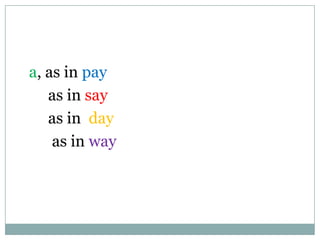 a, as in pay
as in say
as in day
as in way
 
