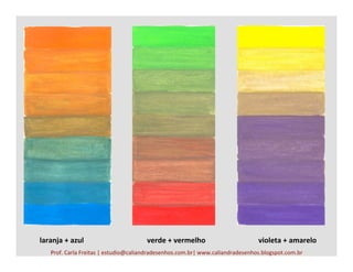 Prof.	
  Carla	
  Freitas	
  |	
  estudio@caliandradesenhos.com.br|	
  www.caliandradesenhos.blogspot.com.br	
  
laranja	
  +	
  azul	
   verde	
  +	
  vermelho	
   violeta	
  +	
  amarelo	
  
 