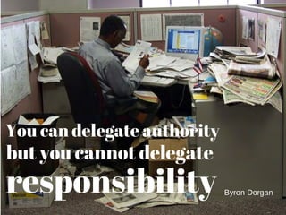 You can delegate authority
Byron Dorgan
but you cannot delegate
responsibility
 