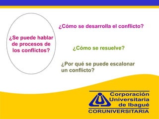 ¿Se puede hablar de procesos de los conflictos? ¿Cómo se desarrolla el conflicto? ¿Cómo se resuelve? ¿Por qué se puede escalonar  un conflicto? 