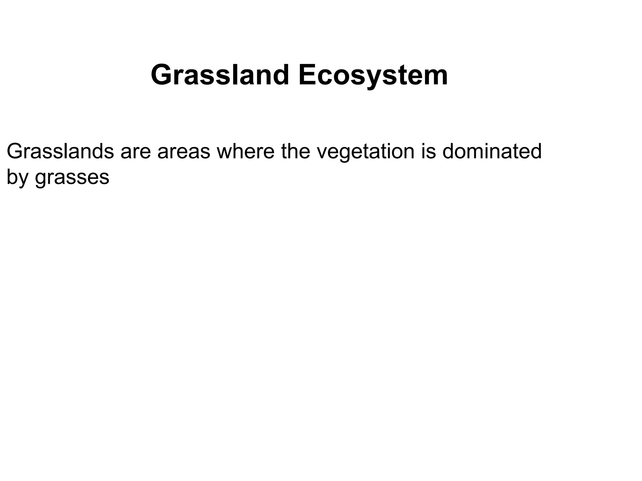 Grassland Ecosystem
Grasslands are areas where the vegetation is dominated
by grasses
 
