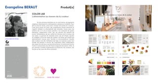 Evangeline BERAUT
COLOR LAB
L’alimentation au travers de la couleur
	 En plus de leurs bienfaits sur le court terme, les pigments
végétaux ralentissent le vieillissement cellulaire et cérébral. Pour
être en bonne santé, il faut donc manger de toutes les couleurs.
C’est ainsi qu’est né Color Lab, programme d’éveil sensoriel et
cognitif utilisant la chromaticité des aliments. Conçu pour les
enfants de 2 à 5 ans et leurs parents, il se compose de quatre
éléments: L’application Color Lab, qui permet aux parents de
suivre l’alimentation de leur enfant en fonction de la couleur de
ses repas. La gamme de vaisselle Color Lab est simple, épurée
et s’adapte à tous les repas de l’enfant. Sa trame gris pastel est
spécialement conçue pour faciliter la reconnaissance visuelle
des couleurs lors de l’utilisation de l’app. Le nuancier a pour but
d’aider les parents à trouver de l’inspiration dans l’élaboration
des repas lors de leurs courses alimentaires, et notamment de les
inciter à consommer plus de fruits et légumes de saison. Enfin, le
jeu permet à l’enfant d’apprendre et d’associer les couleurs, les
formes et les noms de divers aliments.
e.beraut@strate.design
Produit[s]
 