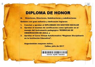 Diploma de Honor 2017 a directoras, directores, subdirectoras y subdirectores