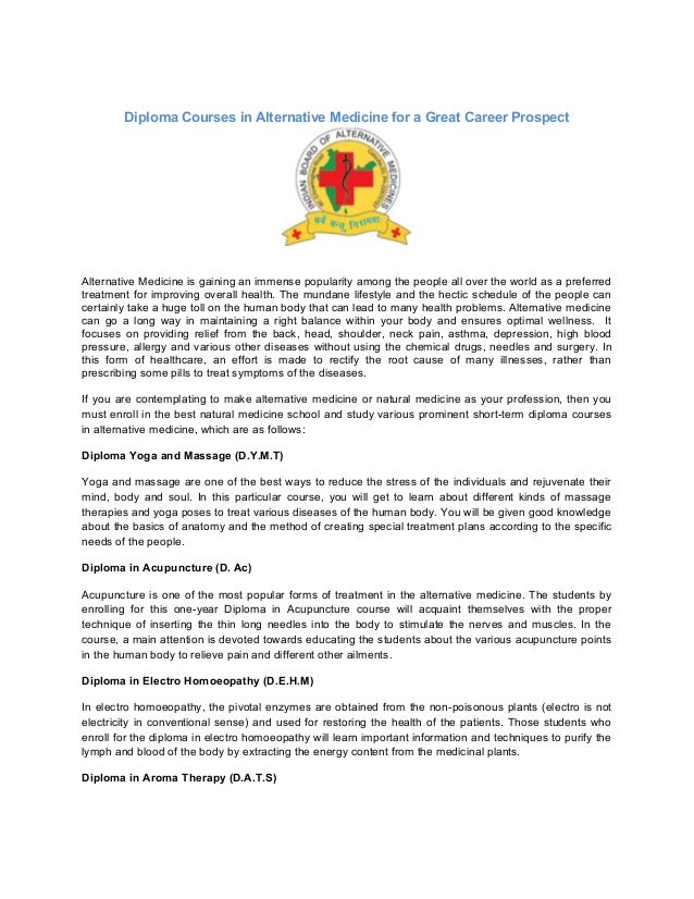 Diploma Courses in Alternative Medicine for a Great Career Prospect