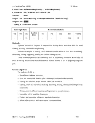 Diploma Mechanical Engineering Curriculum | PDF