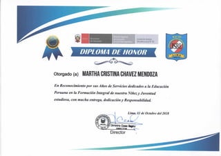 Diploma de Reconocimiento Lic. Martha Chavez Mendoza