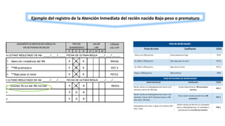 Ejemplo del registro de la Atención Inmediata del recién nacido Bajo peso o prematuro
 