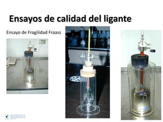 Ensayos de calidad del ligante
Ensayo de Fragilidad Fraass
 