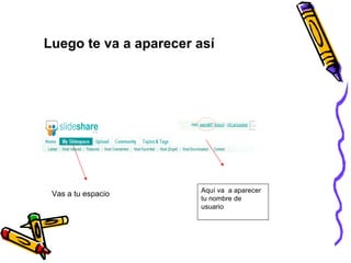 Aquí va  a aparecer tu nombre de usuario Vas a tu espacio  Luego te va a aparecer así  