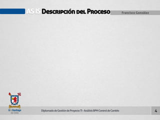 AS IS Descripción del Proceso Francisco González 
Diplomado de Gestión de Proyecto TI - Análisis BPM Control de Cambio 
4 
 