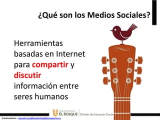 ¿Qué son los Medios Sociales?




@manuelcaro – manuel.caro@marketingdigitalexperto.co
 