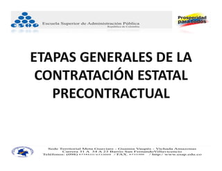 ETAPAS GENERALES DE LA 
 CONTRATACIÓN ESTATAL 
   PRECONTRACTUAL
 