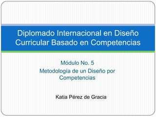 Diplomado Internacional en Diseño
Curricular Basado en Competencias
Módulo No. 5
Metodología de un Diseño por
Competencias

Katia Pérez de Gracia

 