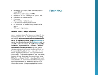 •	 Para los estudiantes que tomen el programa en Modalidad Virtual, todas las sesiones de clase serán transmitidas online en
tiempo real, en los mismos horarios de la diplomatura presencial ofrecida en la ciudad de Bogotá, Colombia.
Fechas:
Diplomatura Presencial y Virtual :
Bogotá: Mayo 6 a Julio 12 de 2014
Medellín: Mayo 8 a Julio 12 de 2014
Virtual: Mayo 6 a Julio 12 de 2014
Descargue su calendario de clases discriminado para Bogotá aquí.
Descargue su calendario de clases discriminado para Medellín aquí.
Lugar:
Bogotá:
Aula Interlat
Medellín:
Universidad Pontificia Bolivariana
Sede El Poblado
Carrera 43C No. 5 – 173 Patio Bonito
Diplomatura Presencial: COP $3.720.000
Pago En Línea
Diplomatura Virtual: COP $3.000.000
Pago En Línea
Diplomatura Virtual (Dólares): USD $1.800
Pago En Línea
** Incluye: Certificación, material de trabajo, memorias, refrigerios.
Descuentos que aplican:
•	 15% de descuento automático para todos los egresados de formación de Interlat.co, Universidad Pontifica Bolivariana y miembros
de CMLatam.co
•	 15% para grupos a partir de 3 personas de la misma entidad.

 